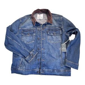MUTUAL WEAVE Men’s XL Denim Trucker Jacket Blue With Corduroy Collar Chore Coat